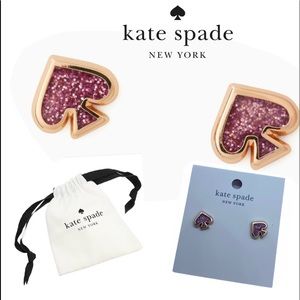 KATE SPADE Gold Pink Purple Glitter Enamel Logo Stud Earrings